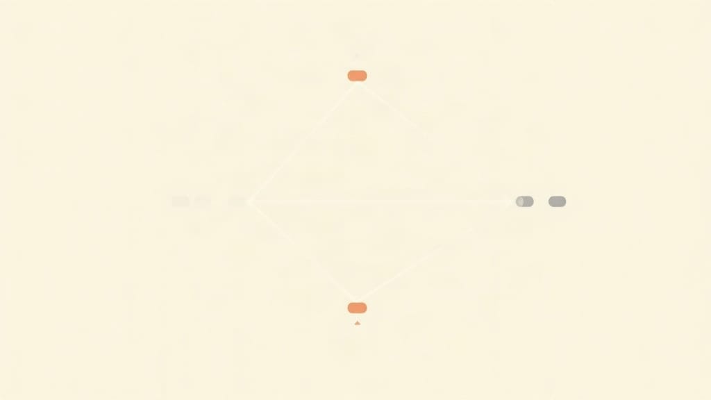 A geometric decision tree on a cream background branching into two paths, one leading to an orange outcome box and one to a navy-grey outcome box, representing bid strategy selection.